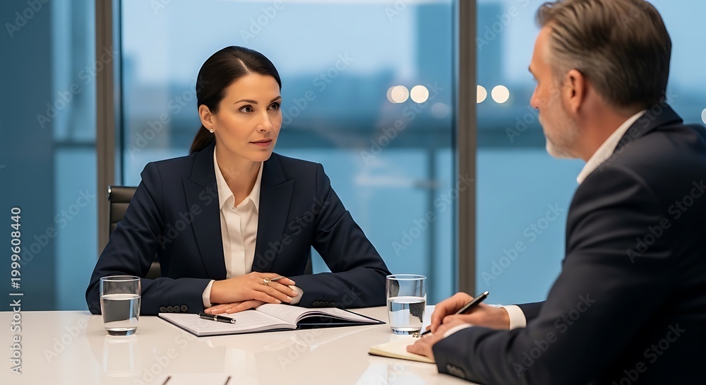 Fototapeta premium professional business meeting between executives in modern office with city view