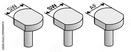 Isometric technical illustration of width across flats Schlüsselweite SVG