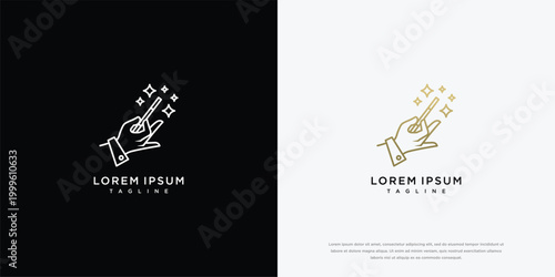 Hand Holding Magic Wand with Sparkles Logo