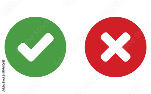Green Checkmark and Red Cross Icons on White Background for Decision Concepts