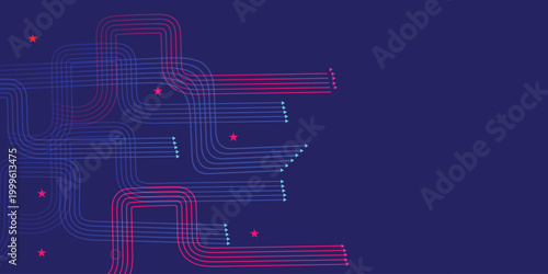 Abstract tech data flow background with red and cyan curved arrows on dark navy, modern direction lines pattern for web banner copy space template HD