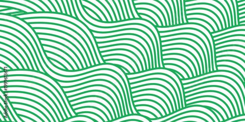 Curvy green lines. Ramen or noodle pattern. Pasta, tagliatelle or capellini background. Wavy spaghetti texture. Banner with traditional Italian, Chinese of Japanese food print. Vector