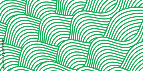 Curvy green lines. Ramen or noodle pattern. Pasta, tagliatelle or capellini background. Wavy spaghetti texture. Banner with traditional Italian, Chinese of Japanese food print. Vector