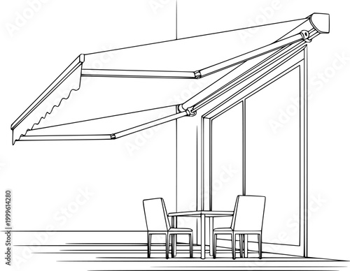 Patio Retractable Awning Simple Line Art Vector
