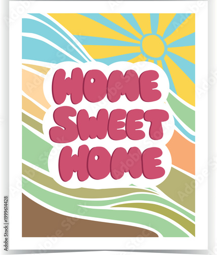 house frame with text home sweet home decoration flat color vector illustration template design