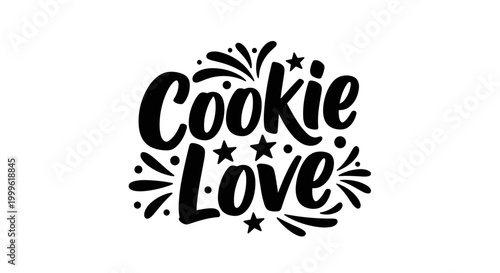 Cookie Love. lettering and all elements in black. Vector style. White background. Pure white background. Perfect isolation and visual consistency. Elegant