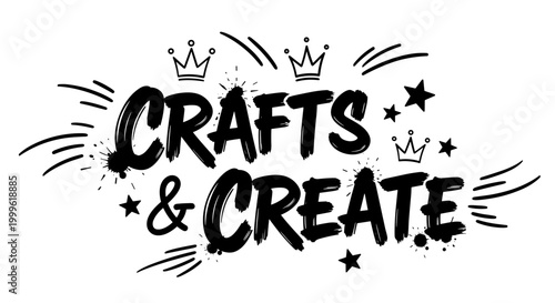 Craft & Create. lettering and all elements in black. Vector style. White background. Pure white background. Perfect isolation and visual consistency. Dynamic