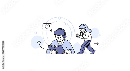 Emotional support in learning. A central figure studies while a subtle support symbol like a heart or speech bubble appears nearby. Soft circular lines and