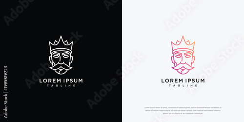 King's Head Logo Design With Crown And Mustache