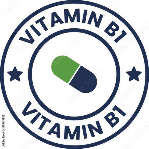 Vitamin B1 round stamp design sign with medicine icon vector 