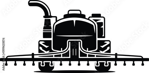 Vector illustration of a modern agricultural sprayer for applying pesticides or fertilizers with black and white weed killer agriculture equipment