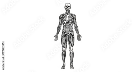 Anatomical illustration of human muscular and skeletal system.