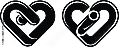 Vector illustration of two interlinked heart shapes with heart shape connection together relationship affection friendship eternity romantisch