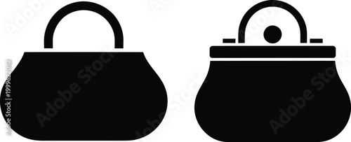 Vector illustration of two purses one closed and one open with a coin inside accessory currency business shopping purchase container