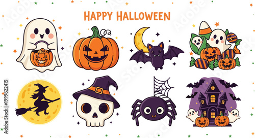 Happy Halloween cartoon icons set
