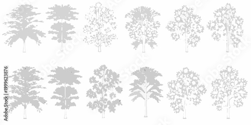 Tree silhouettes collection ten variants on white background
