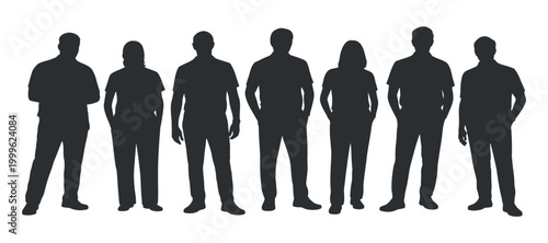 People Group Black Silhouette Set Vector Standing Human Crowd Design