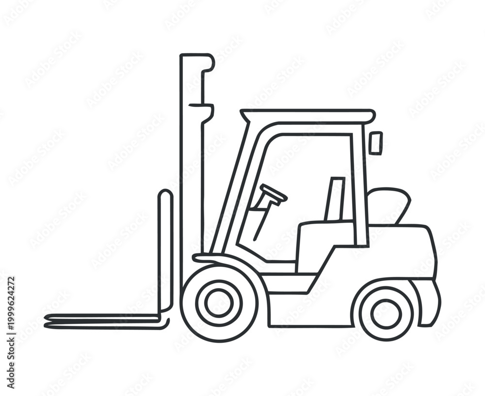 Fototapeta premium Forklift Truck Outline Vector Line Art Illustration Warehouse Logistics Icon