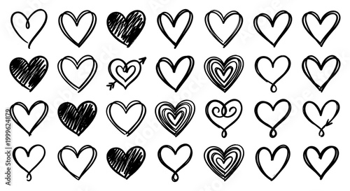 Quadro su tela Hand drawn marker heart vector set