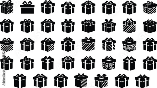 Vector illustration of gift boxes with ribbons and bows in diverse decorative styles in decorative design