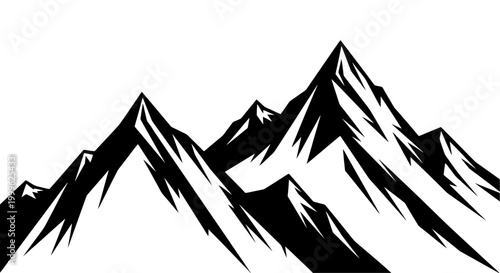 Black and white mountain range landscape.