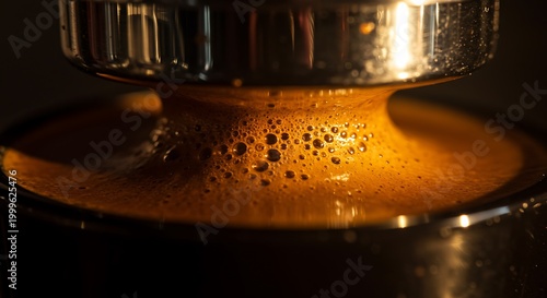 Espresso extraction close up coffee brewing process showing rich color and texture