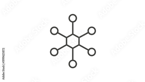 Central hexagon with circles connected to each of its vertices by lines, illustrating a core network, hub structure, or a decentralized data system.