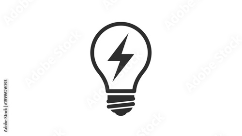 Illuminated light bulb with a lightning bolt, symbolizing a bright idea, innovation, energy, power, and creative thinking for solutions.