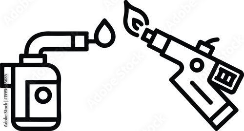 Vector illustration of a blow torch and a propane torch with line art black and white cooking torch crafting equipment ignition combustion