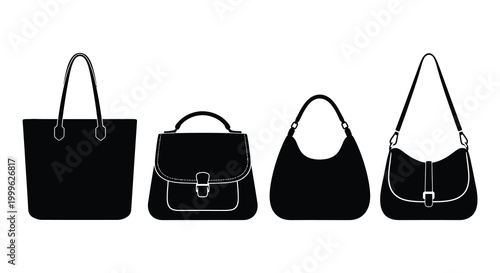 Four different handbag silhouettes against a white background a stylish fashion collection silhouette high quality professional detailed modern elegant clean crisp