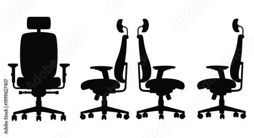 Office chair silhouettes in various positions on a white background silhouette high quality professional detailed modern elegant stylish clean crisp vibrant