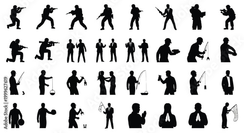 Collection of human figures in various poses black silhouette high quality professional detailed modern elegant stylish clean crisp vibrant colorful digital