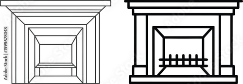 Vector illustrations of a fireplace with living room black and white wood burning fireplace interior architecture building decoration