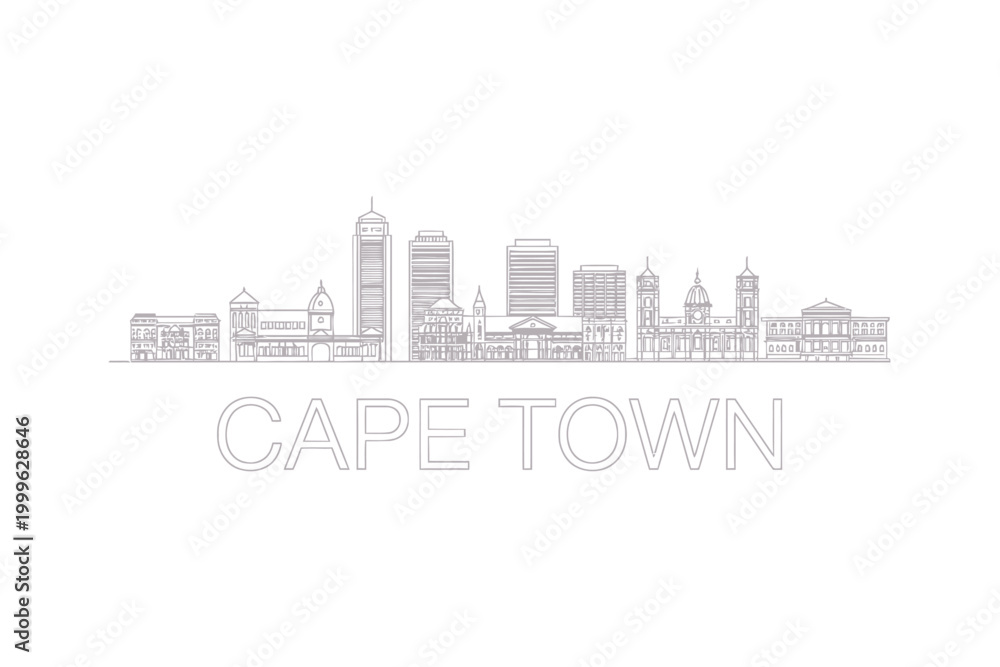 Obraz premium Cape Town city skyline illustration with buildings and text urban landscape