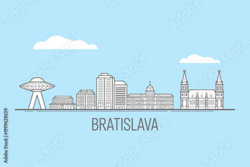 Bratislava city skyline with famous landmarks and buildings  travel and tourism concept