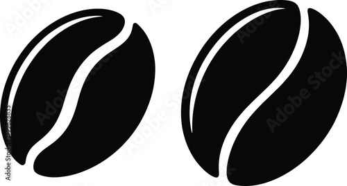 Two stylized black and white coffee beans vector icons with coffee bean illustration monochrome abstract caffeine