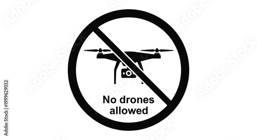 No drones allowed sign prohibition symbol with quadcopter black silhouette high quality professional detailed modern elegant stylish clean crisp vibrant colorful