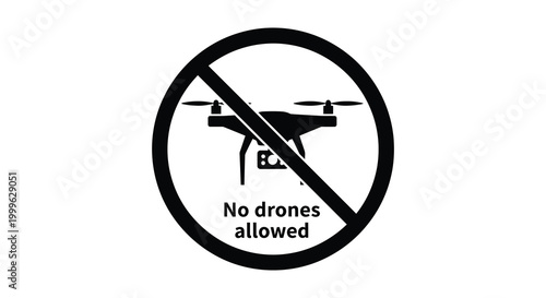 no drones allowed sign black and white circular prohibition symbol with drone silhouette high quality professional detailed modern elegant stylish clean