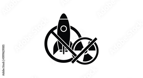 Rocket ship with prohibition symbol black and white silhouette high quality professional detailed modern elegant stylish clean crisp vibrant colorful digital