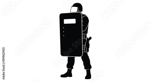 Riot police officer with shield and helmet in black silhouette high quality professional detailed modern elegant stylish clean crisp vibrant colorful