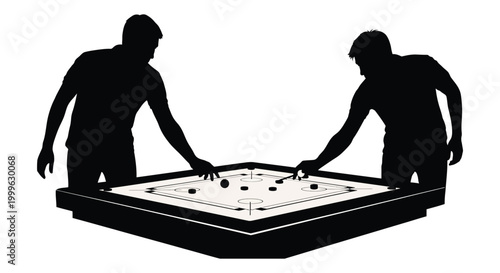 Two men playing foosball in a black silhouette against a white background high quality professional detailed modern elegant stylish clean crisp
