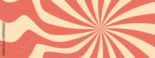 Spiral hypnosis with stripes and Starburst burst. Groovy 70s background. Retro carnival Vector design.