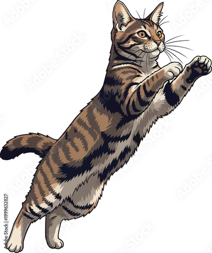 Cyprus Cat jumping leaping athletic action pose illustration