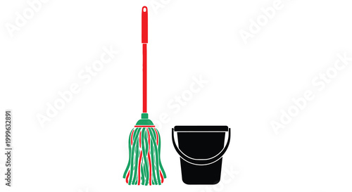 Mop and bucket silhouette on a white background