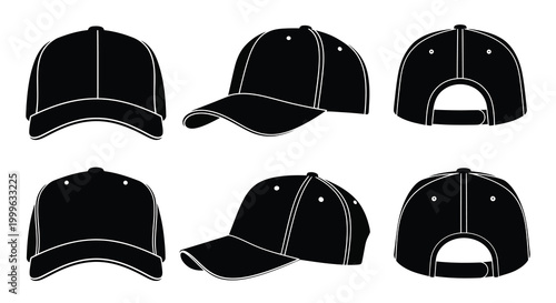 Baseball cap silhouettes black and white vector design