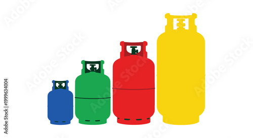 Propane tanks in varying sizes colorful illustration on white