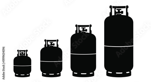 Propane tank silhouettes in varying sizes black on white