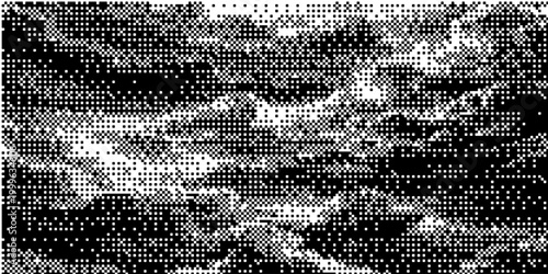 Bitmap pixelated grunge gradient texture. Black and white dither pattern wallpaper. Abstract glitchy pattern. 8 bit video game background. Wide raster backdrop. Retro pixel art Illustration. Vector