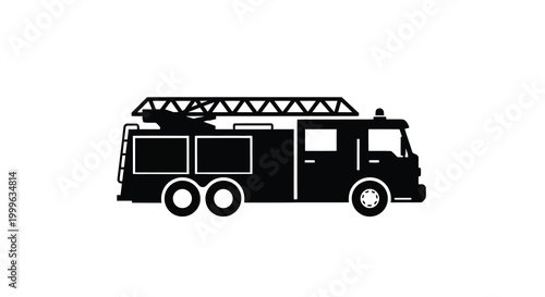 Fire truck silhouette black color on white background