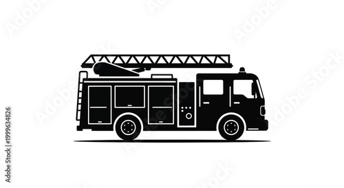 Fire truck silhouette black vector illustration on white background